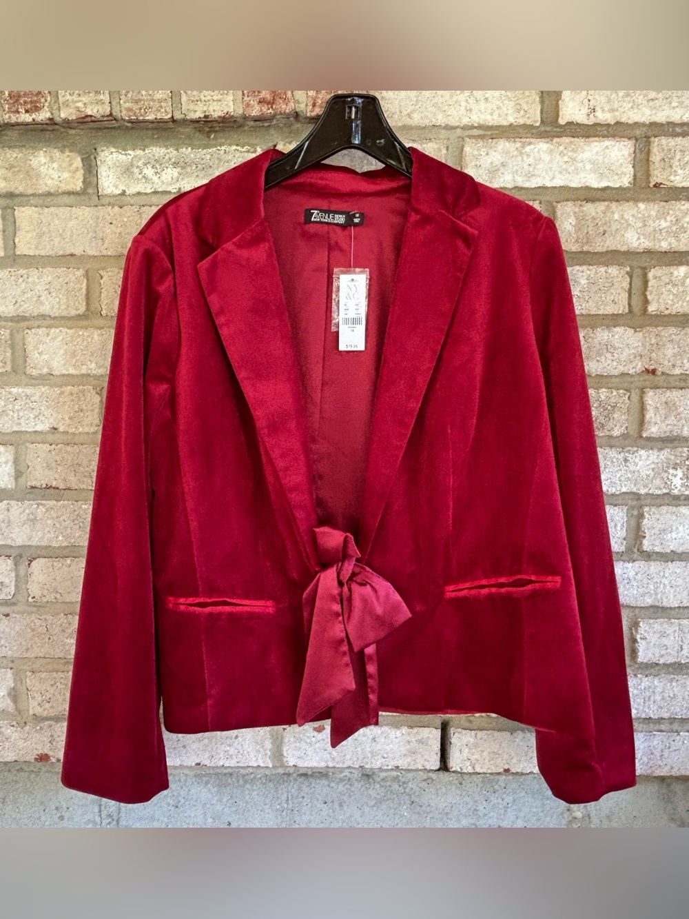NEW New York & Company Red Velvet Tie-Front Blazer Holiday Christmas 18